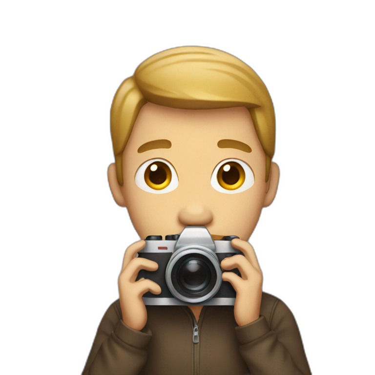 man holding camera hiding face emoji