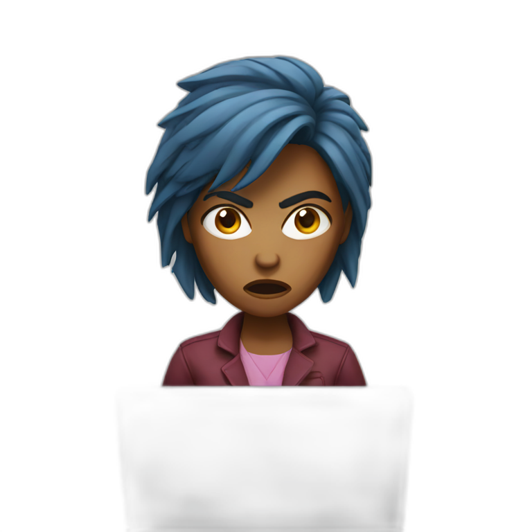 Angry woman holding laptop emoji