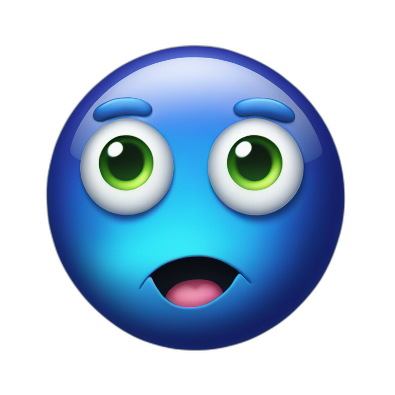 planet Neptune with a cartoon rigid face with big calm eyes emoji
