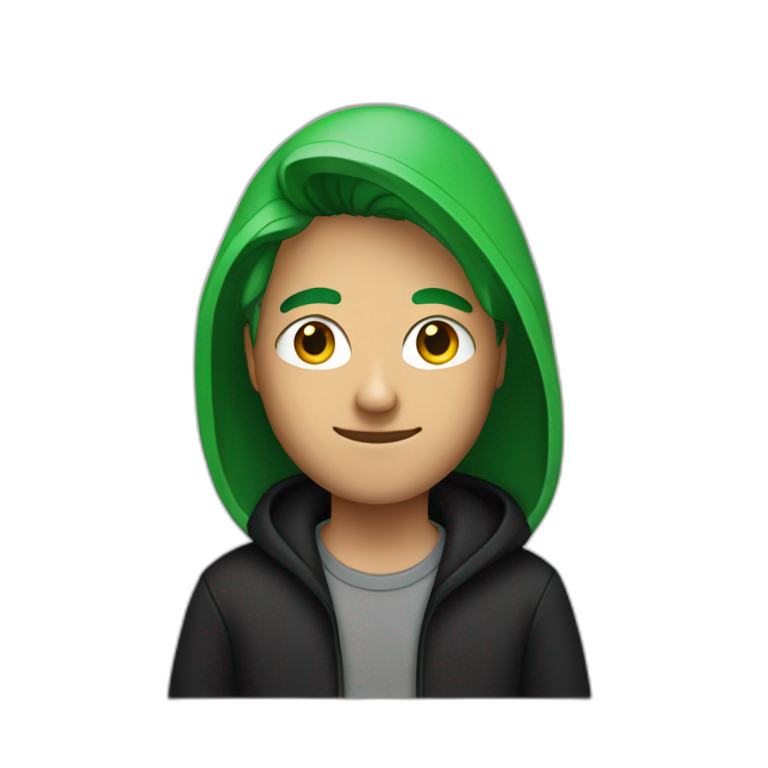 guy with green average hair in black hoodie emoji