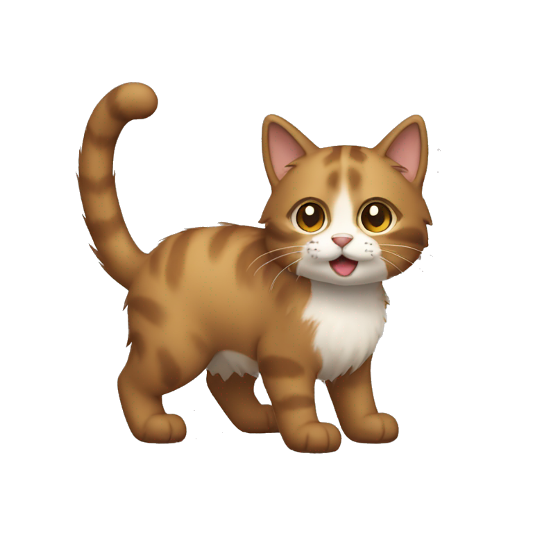 furry cat, brown tail, full body emoji