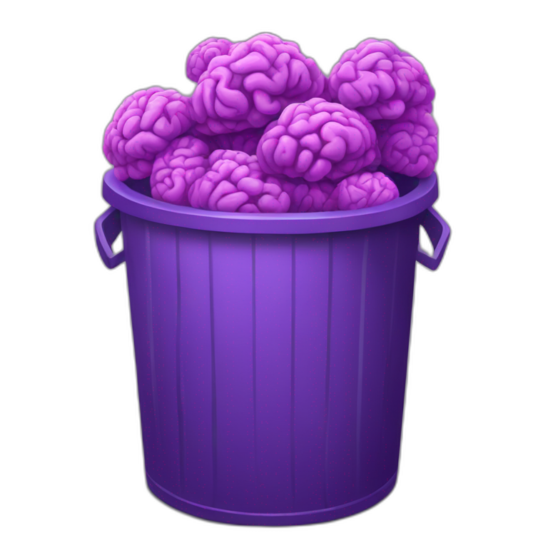 a trash bin full of purple brains emoji