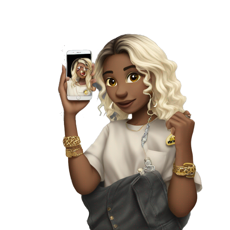 girl holding jewelry and phone emoji