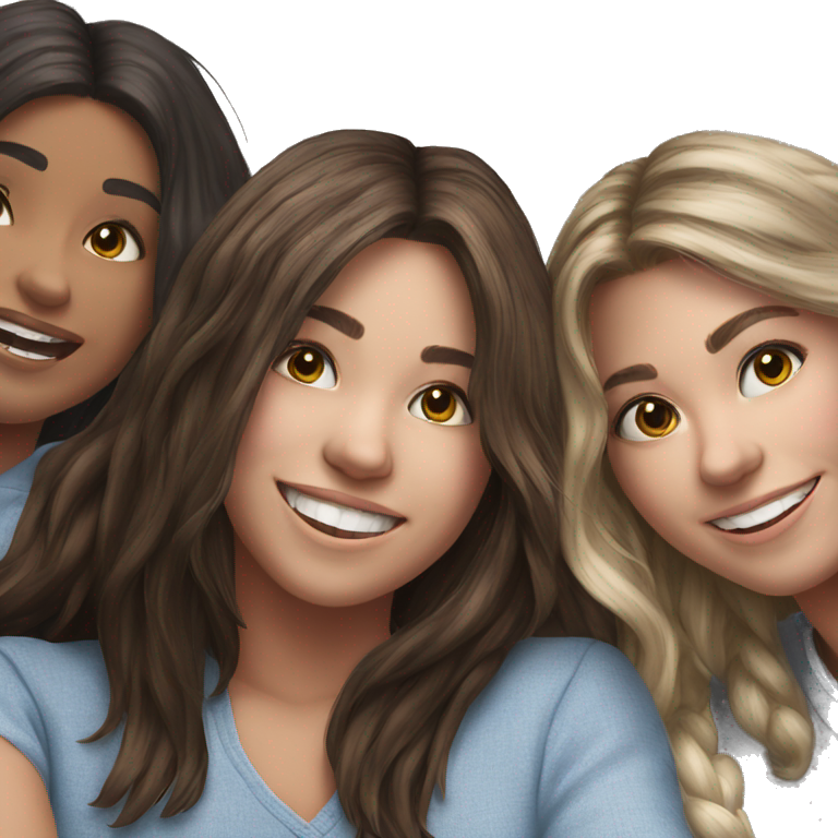 three girls smiling indoors pose emoji