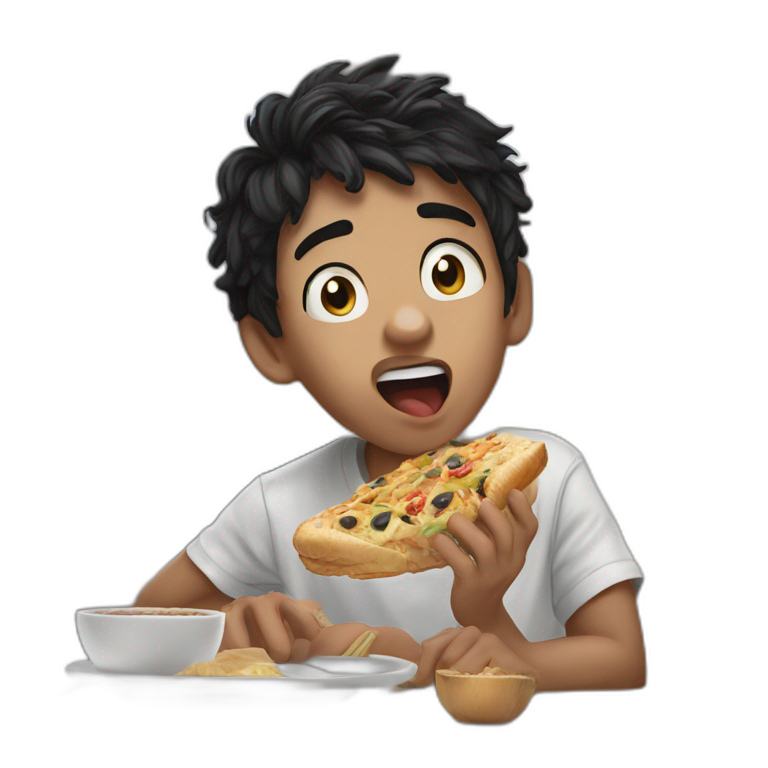 hungry boy eating noodles emoji
