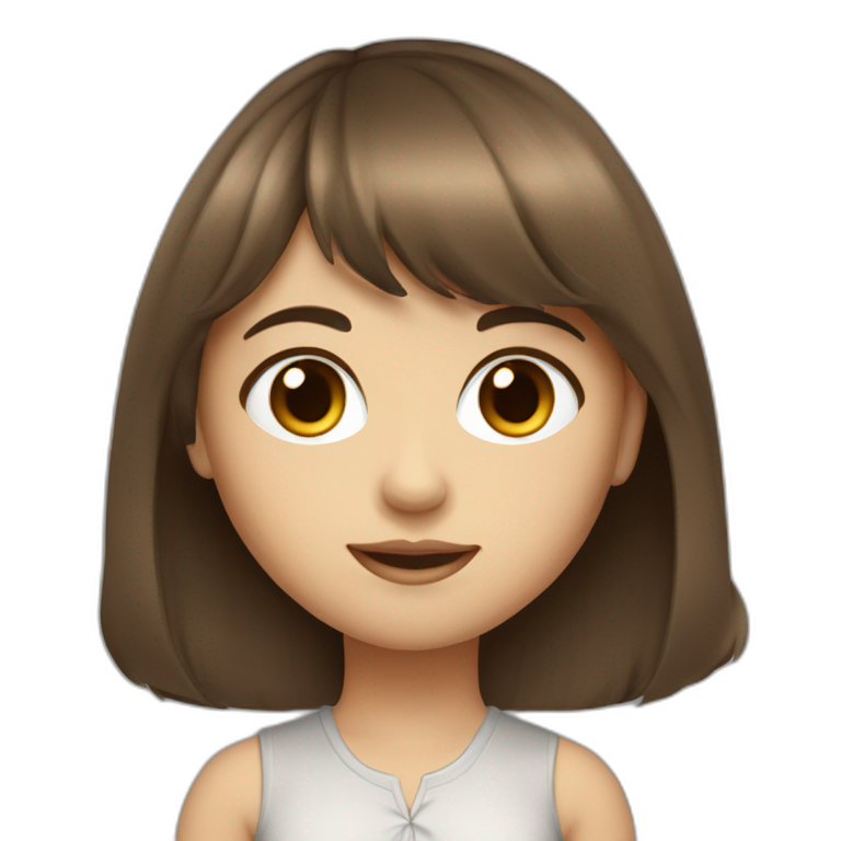girl middle-length brown hair with bang fair skin brown eye emoji