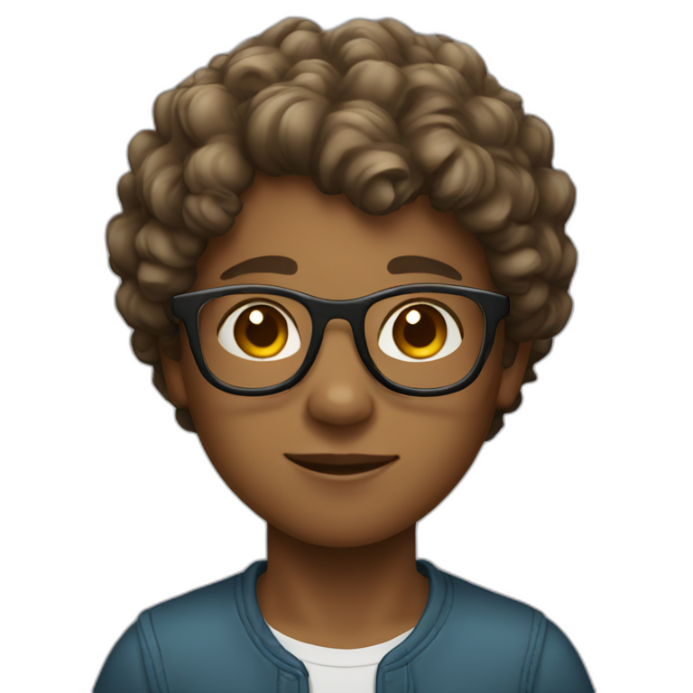 light brown skin boy with short curly hair with glasses emoji