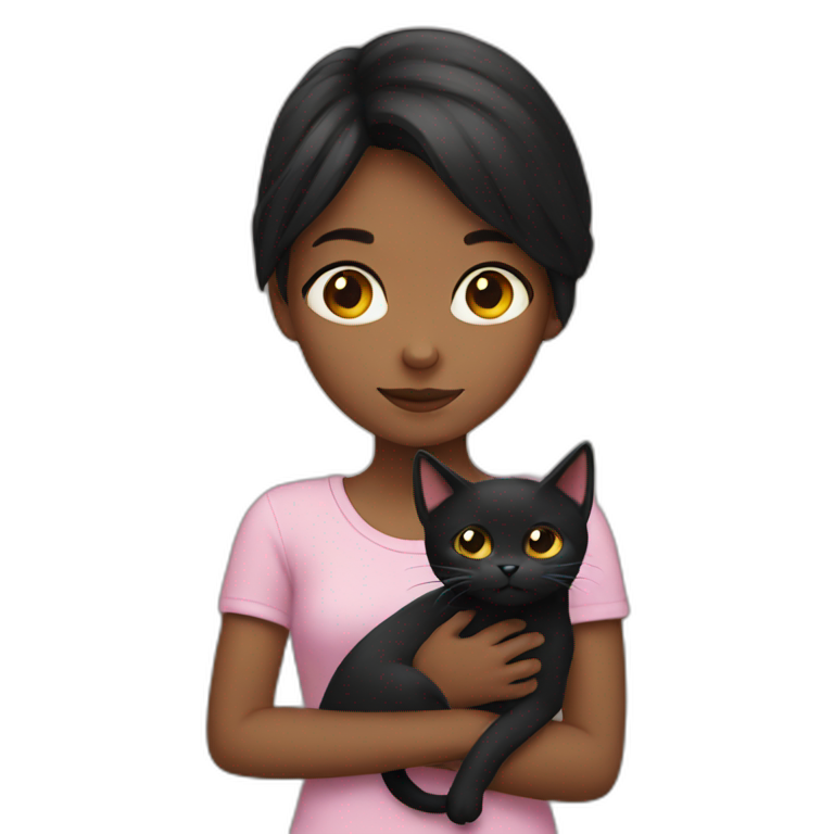 Girl with a black cat in her arms emoji