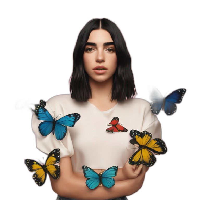 Dua lipa with many butterfly around her emoji