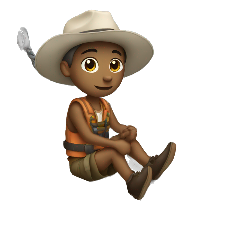 Chico sitting on a boat with a hook under it  emoji