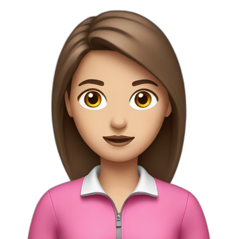 A girl with brown eyes and brown hair in a black golf and a pink jacket emoji
