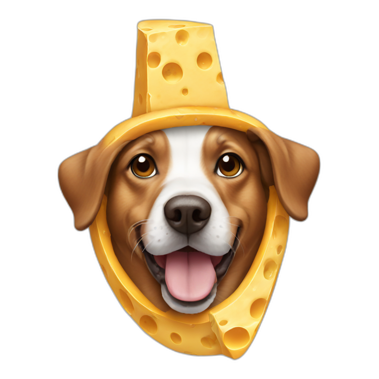Dog wearing cheese hat emoji