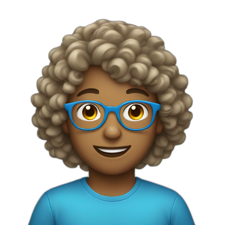 Boy with long curly hair and round blue glasses emoji