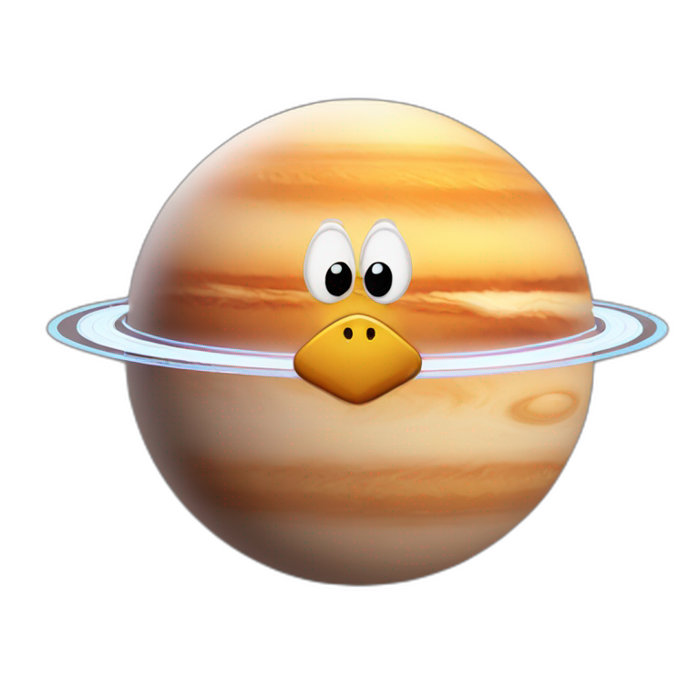 planet Saturn with a cartoon saluting chicken face emoji