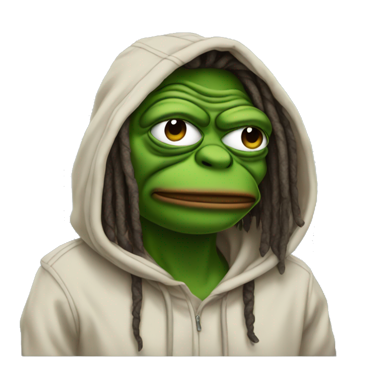 Pepe meme with dreads wearing hoodie emoji AI Emoji Generator