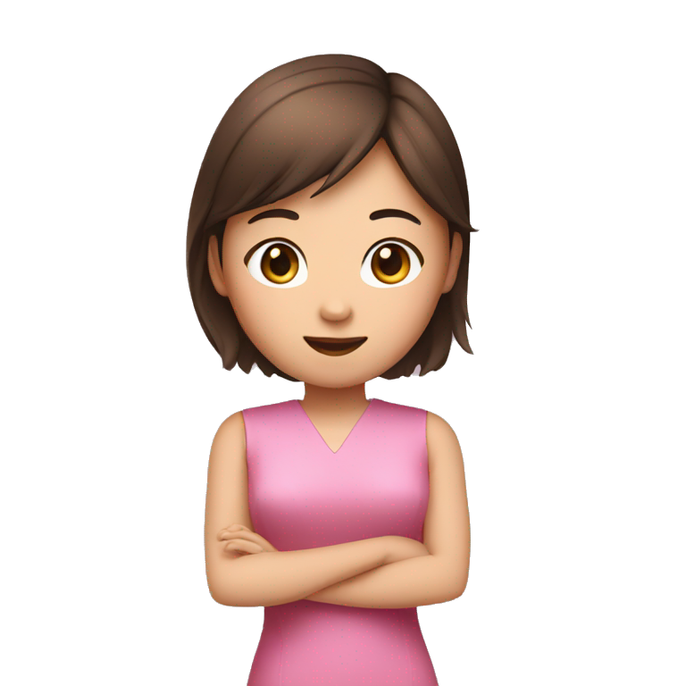 Asian girl in pink dress with brown hair talking to Siri emoji