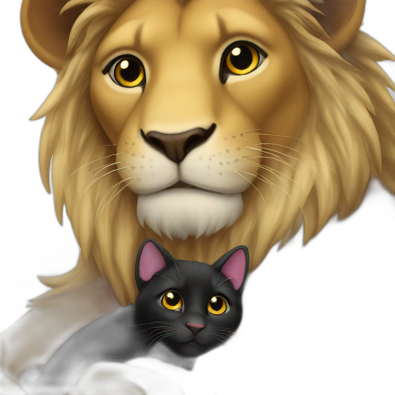 Lion Hugging black Cat emoji