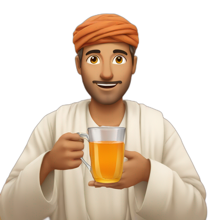 A Guy drink moroccan tea in moroccan sahara emoji