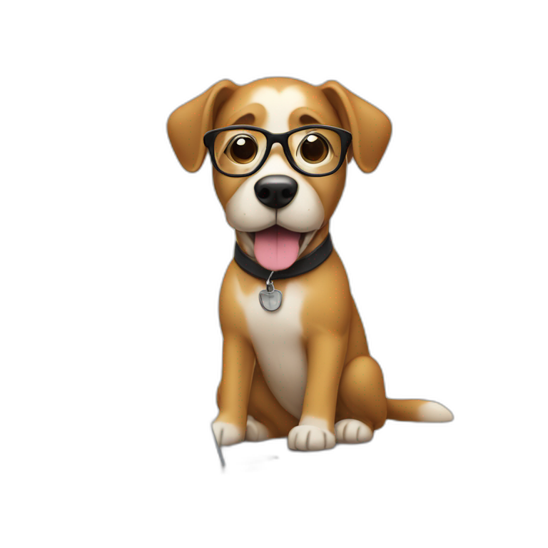Video editor dog, with glasses, a laptop in front of him emoji