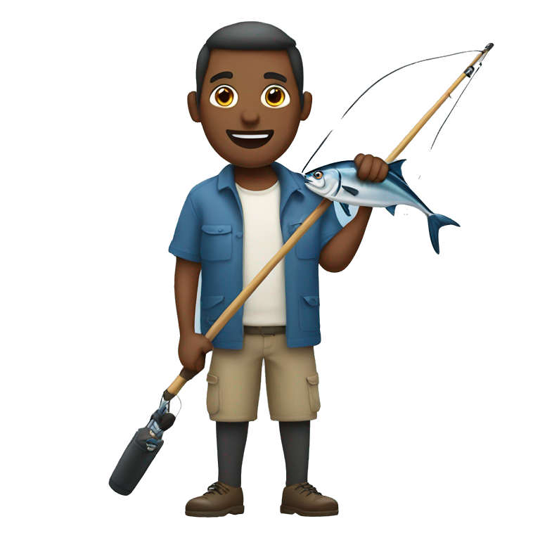 husband holding blue fishing rod and tuna emoji