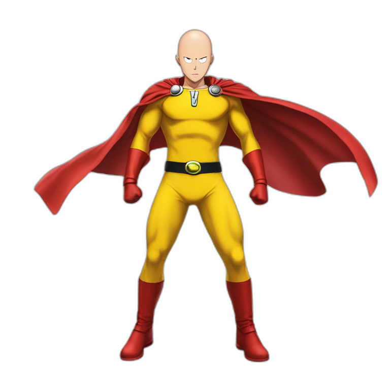 ultimate extreme anime bald one punch man with red cape and yellow costume emoji