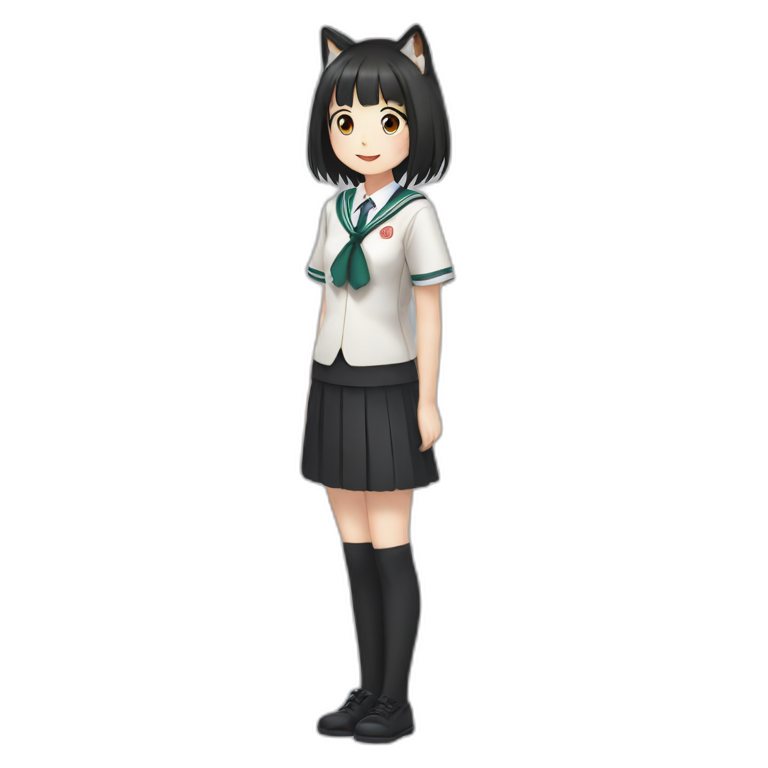 fox girl with black haired in Japanese school uniform Full length emoji