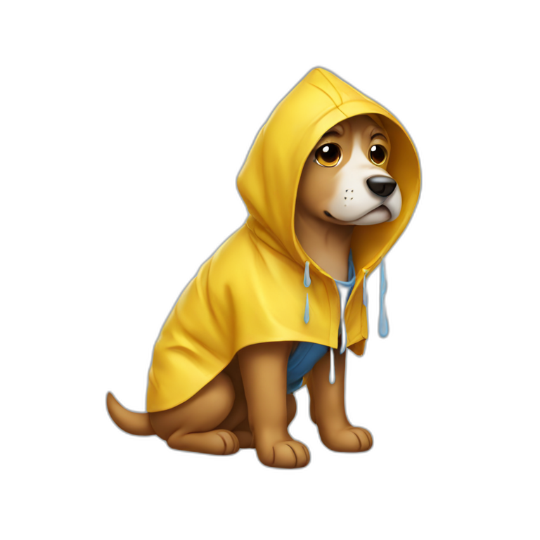 dog wearing a rain coat crying emoji