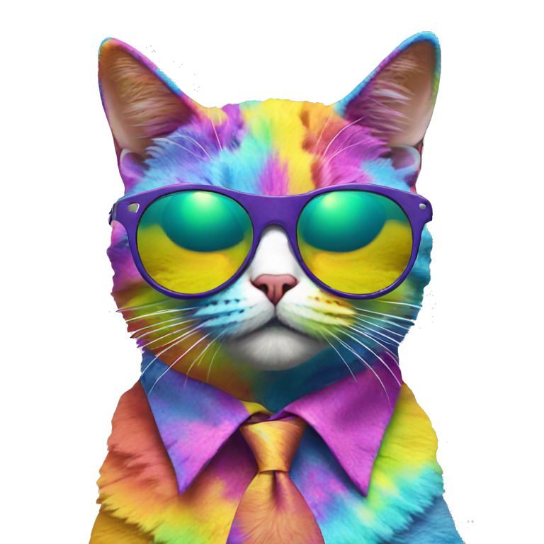 Psychedelic trippy tie die cat wearing sunglasses  emoji