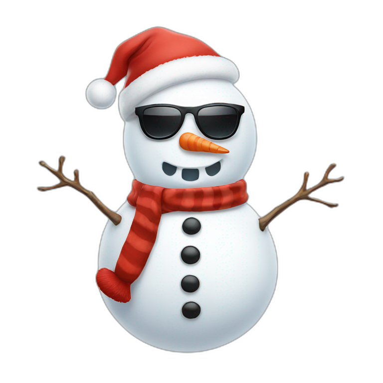 Snowman with sunglasses and Santa hat emoji
