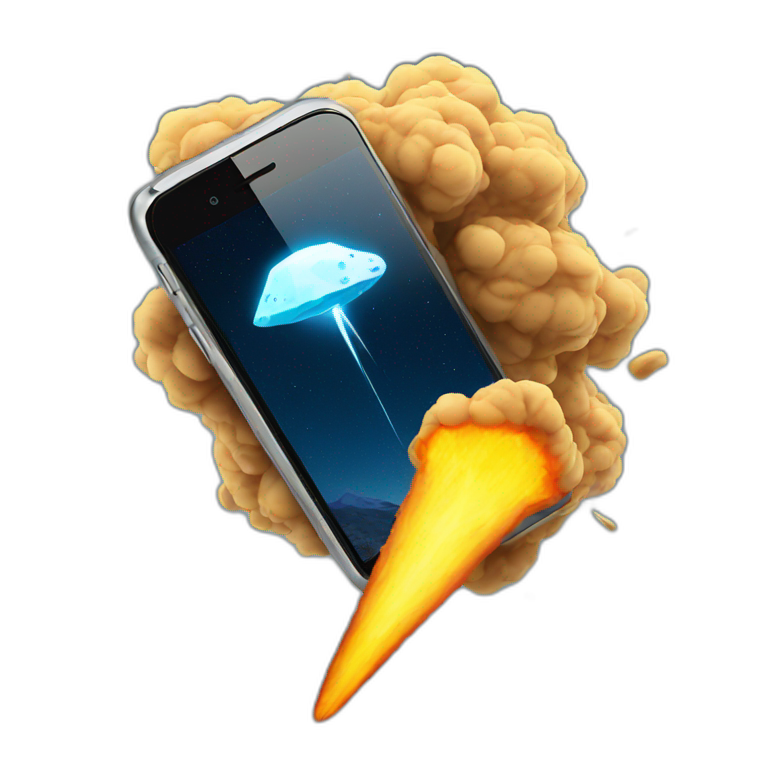 a meteor hitting a cell phone emoji