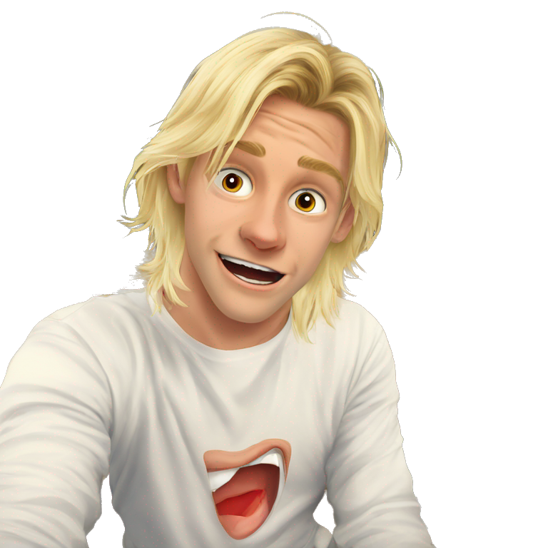 happy blonde boy white shirt. emoji