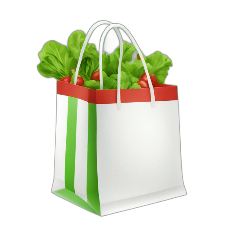 Shopping bag green and red and white emoji