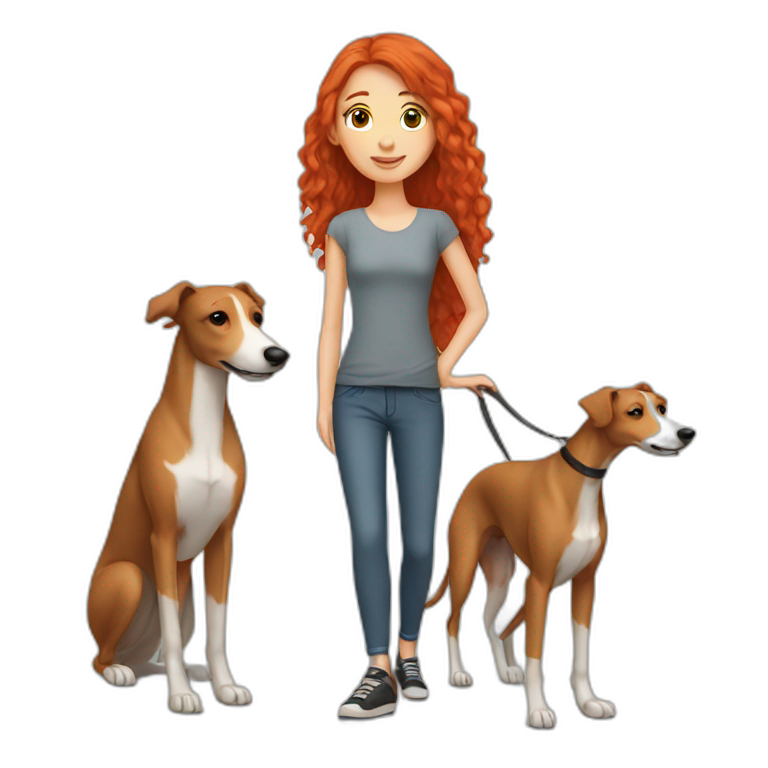 red haired girl and her greyhound emoji