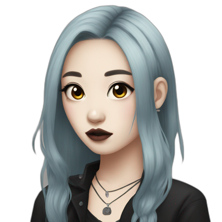 asian girl, dyed hair, piercings, goth emoji