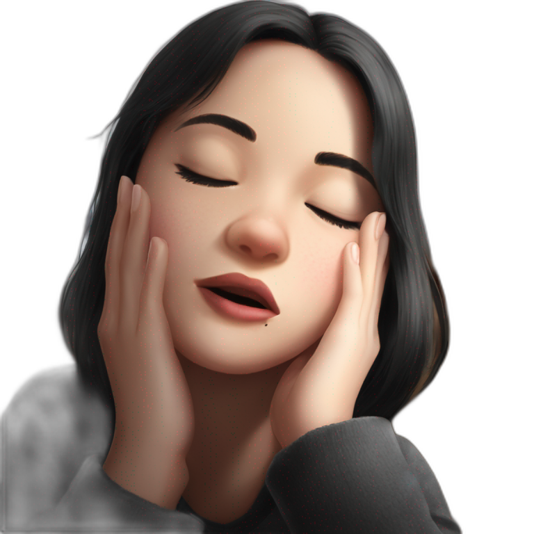 serene black-haired girl indoors emoji