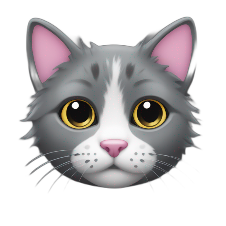 Fluffy dark grey cat with white spot around the nose and with pink nose with black spot on nose  emoji