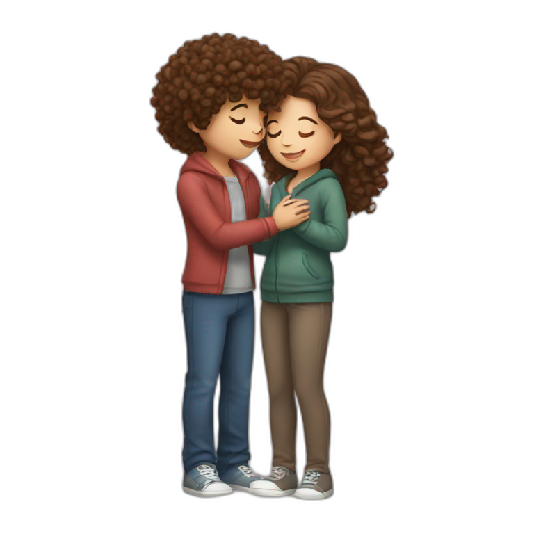 girl with brown hair kissing boy with curly brown hair emoji