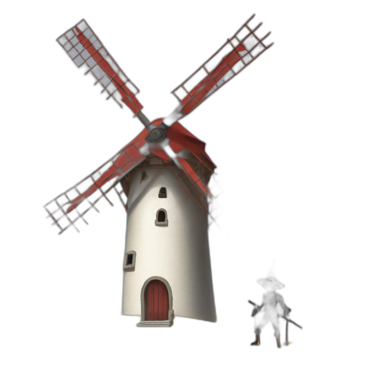 don quixote crushed underneath a windmill with his legs and feet sticking out like the wicked witch of the east in the wizard of oz emoji