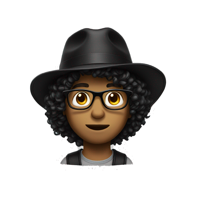 boy long curly hair black hat glasses emoji