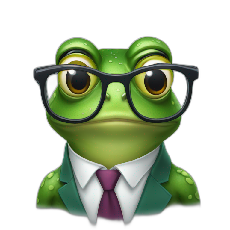 a frog wearing glasses and tie emoji
