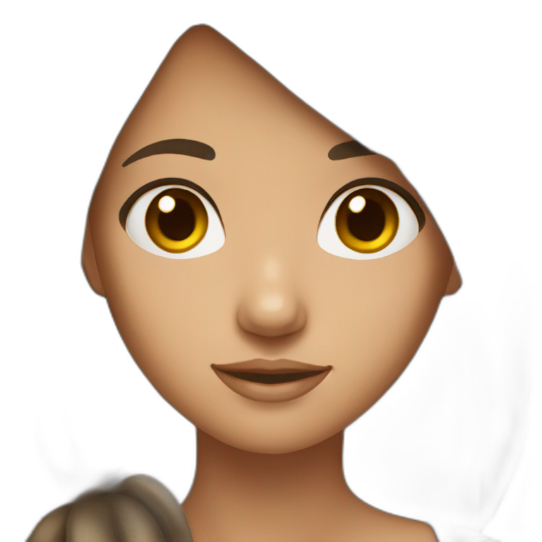 Girl with tanned skin brown hair asian eyes emoji