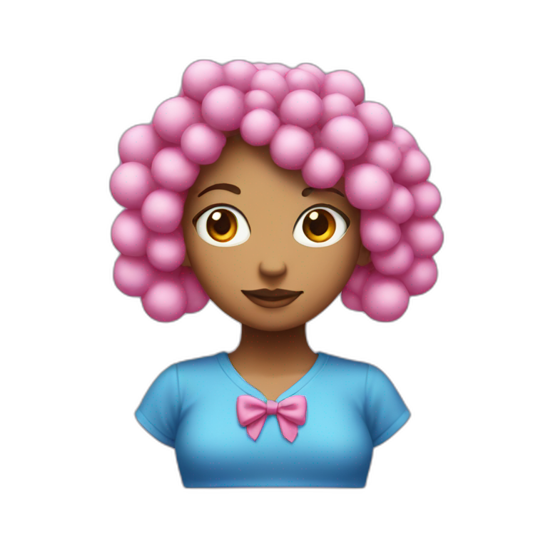 Blue girl with pink tied hair forming two pompons emoji