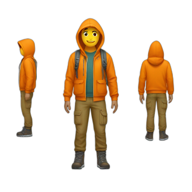 A full body hiker yellow skin and wear a orange hoodie emoji