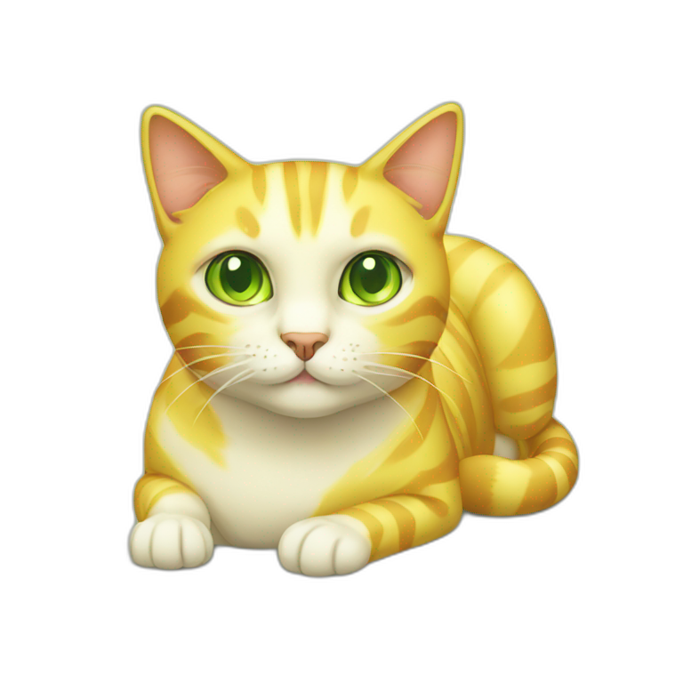 Yellow cat with cream stripes and green and yellow eyes  emoji